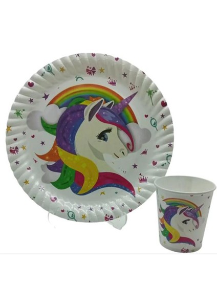 Kelebek Oyuncak Unicorn Temalı Karton Tabak Bardak Seti - 8 Kişilik