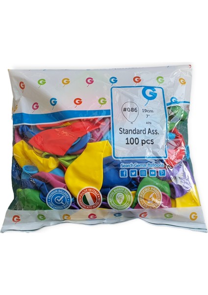 7'' (19CM) Renkli Lateks Balon 100'LÜ Paket