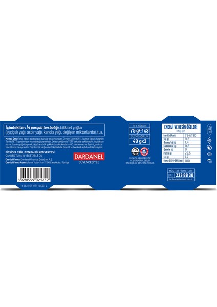 Tonla Bitkisel Yağlı Ton Balığı 75GR*3