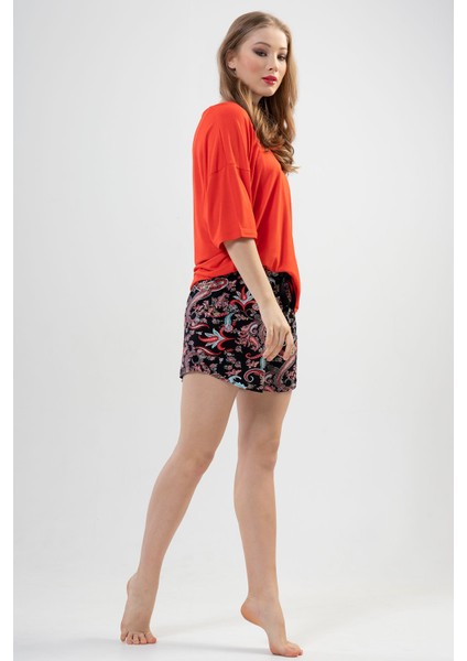 Kadın V Yaka Düşük Omuzlu Kısa Kol Şortlu Pijama Takım modelleri