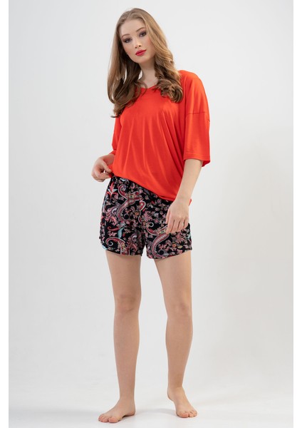 Kadın V Yaka Düşük Omuzlu Kısa Kol Şortlu Pijama Takım indirimleri