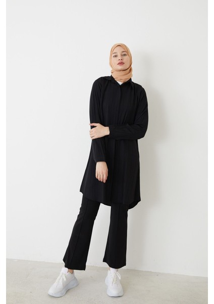 Gizli Patlı Uzun Tunik-Siyah