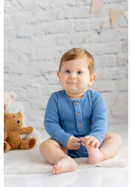 Gots Sertifikalı %100 Organik Pamuk Önden Düğmeli Erkek Body (0-4yaş)