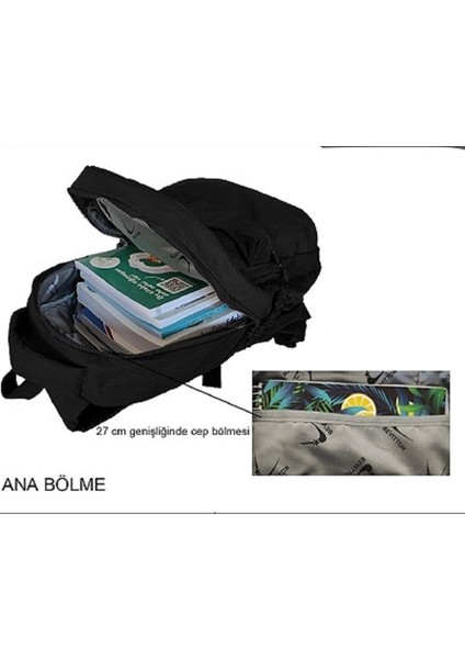 Krinkıl Su Geçirmez Kumaş Unisex Bej Okul Sırt Çantası 2200 Siyah