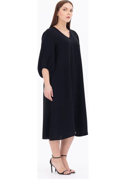 Kadın Büyük Beden Midi Boy Truvakar Kol Elbise 1090 Siyah fiyatları