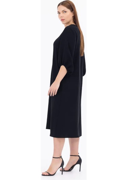 Kadın Büyük Beden Midi Boy Truvakar Kol Elbise 1090 Siyah fırsatları