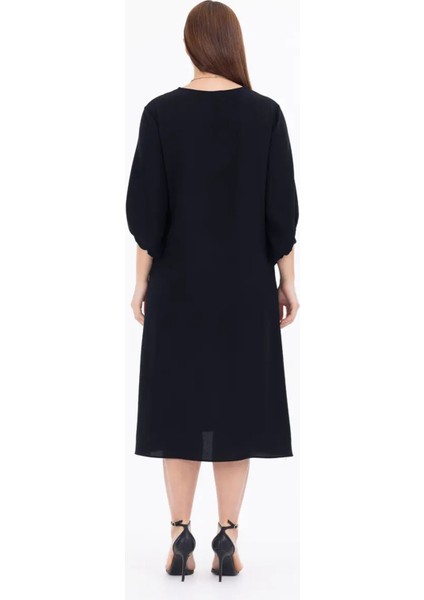 Kadın Büyük Beden Midi Boy Truvakar Kol Elbise 1090 Siyah indirimleri