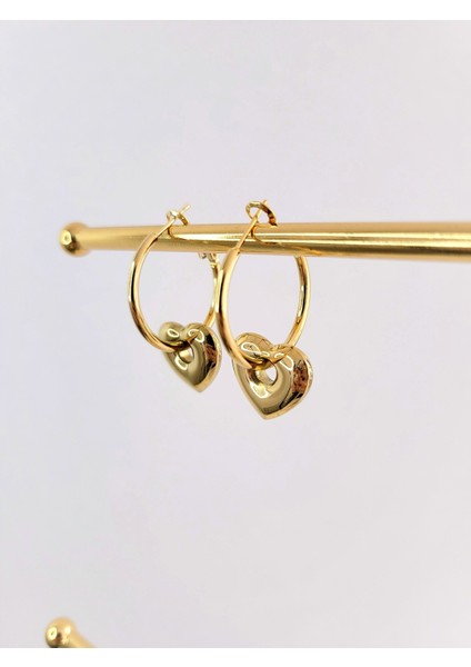 Paslanmaz Çelik Kadın Gold Kalpli Halka Küpe modelleri