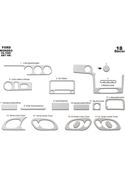 Meriç® Ford Mondeo Ön Torpido Kaplama Maun 18 Parça 1996-2000 fiyatları