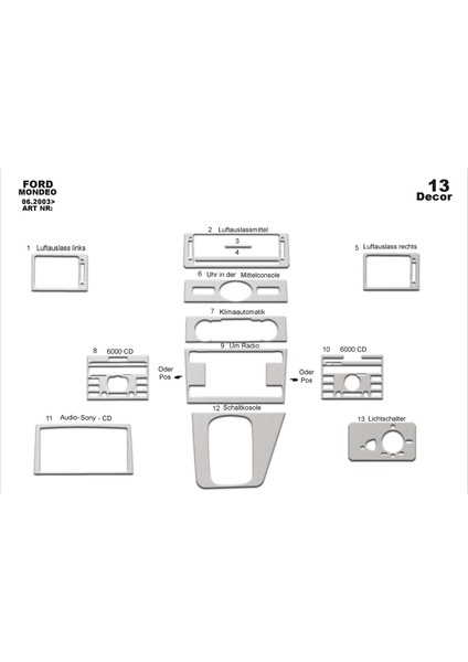 Meriç® Ford Mondeo Ön Torpido Kaplama Maun 13 Parça 2003-2006