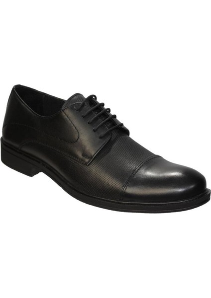 Yazkış Erkek Siyah Cilt Hakiki Deri Kauçuk Taban Bağcıklı Klasik Ayakkabı
