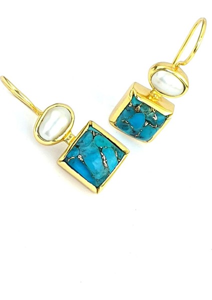 Inci ve Turkuaz Taşlı 925AYAR Gümüş Üzerine Altın Kaplama Doğal Taş Küpe modelleri