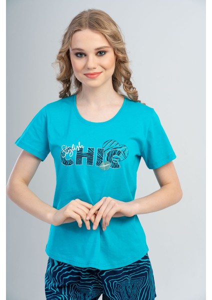 Pamuklu Kadın Kısa Kol Şortlu Pijama Takım