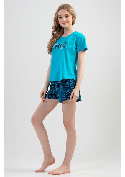 Pamuklu Kadın Kısa Kol Şortlu Pijama Takım