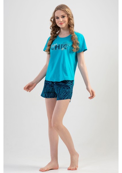 Pamuklu Kadın Kısa Kol Şortlu Pijama Takım