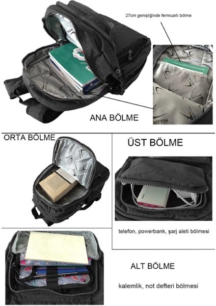 Krinkıl Su Geçirmez Kumaş Unisex Okul Sırt Çantası 6200