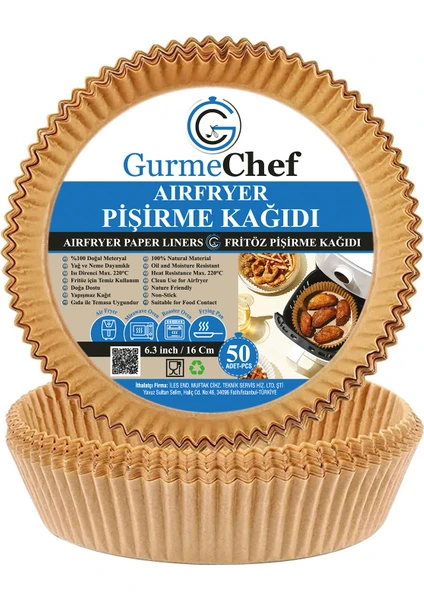 Gurme Chef Airfryer Fritöz Pişirme Kağıdı, Gıda Sınıfı, Yüksek Kalite, 100'LÜ, 16X4.5 cm