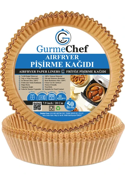 Gurme Chef Airfryer Pişirme Kağıdı XXL 50 Adet Air Fryer Kağıt Philips Xiaomi Tefal ve Tüm Modeller ile Uyumlu Büyük Boy Xl-Xxl Taban Çap 20 cm