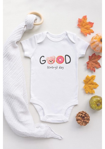 Organik %100 Pamuk Uzun Kollu Beyaz Good Everyday Bebek Body Bebek Badi Çıtçıtlı Zıbın