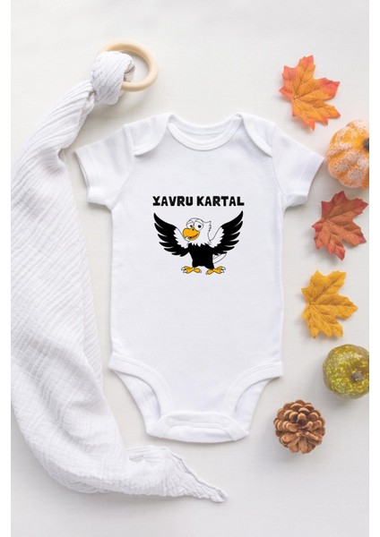 Özel Tasarım Yavru Kartal Beşiktaş Bebek Body Beyaz Badi Zıbın U5193-2