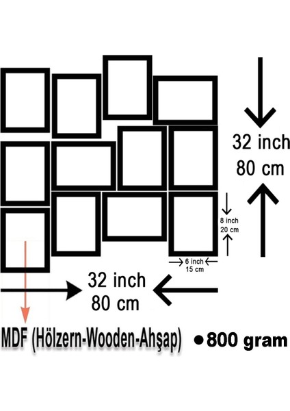 Zeron Tasarım Sage 12 Parça Ahşap Mdf Tablo ZLLTB358