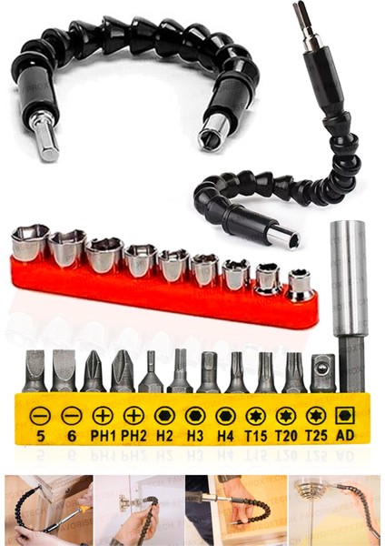 23 Parça Torx Anahtar Pense Tornavida Matkap Adaptör Bits Esnek Açı Uzatma Çubugu T/h/ph/torx Set