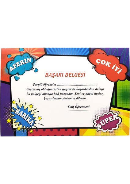 Renkli Yazılı Bristol Kağıt A5 Boyutunda Öğrenciler Için Başarı Belgesi 1 Paket 20LI