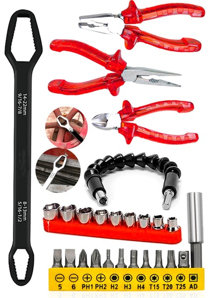 25 Parça Torx Anahtar Pense Yankeski Kargaburun Matkap Adaptör Esnek Uzatma Çubugu T/h/ph/torx Set