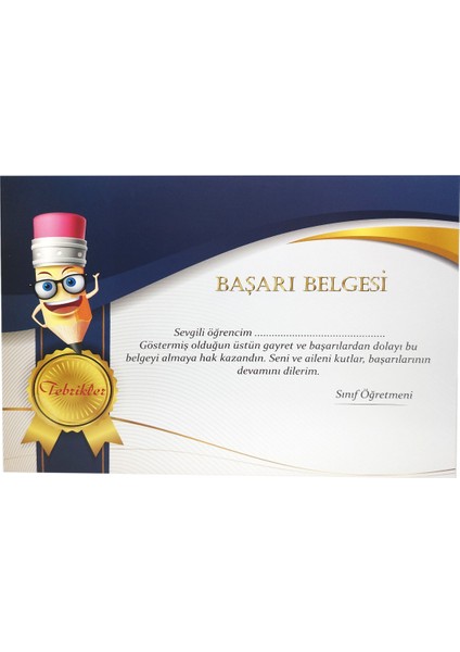 A4 Ebatında Biristol Kağıt Rozet ve Emoji Kalem Görselli Öğrenciler Için Başarı Belgesi 1 Paket 20LI