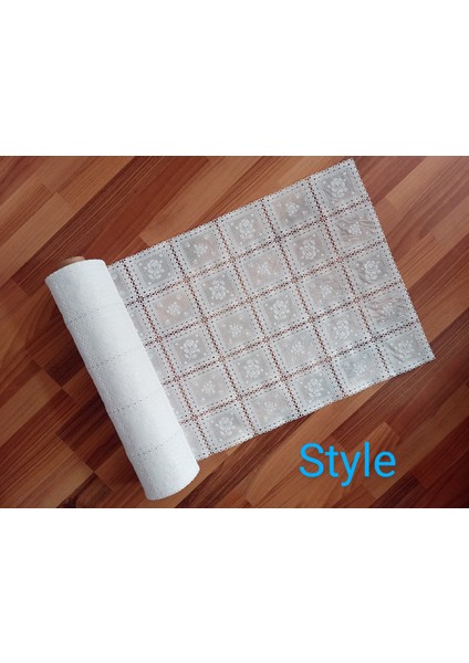 Pvc Dantel Kaymaz Raf Dolap ve Çekmece Örtüsü /ölçü:50 Cmx 5 mt Beyaz - Kare Çiçek 0
