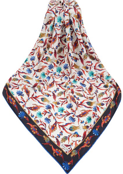 Siyah Saks Türk Motifli Karanfil Lale Desen İpeksi Eşarp modelleri