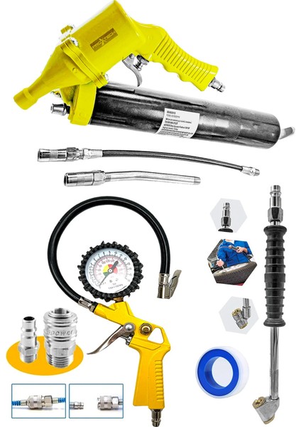 Yüksek Kalite Büyük Boy havalı Gres Yağ tabancası 500CC 220PSI SAATLI Lastik Şişirme Ful Takım