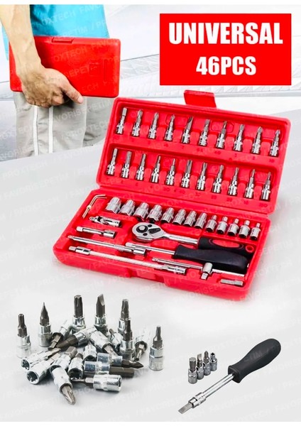 65  Parça 53 Mini Lokma Takımı Otomatik Cırcırlı 1/4" 12 Parça Kombine Açık Ağız-Yıldız Anahtar Takım