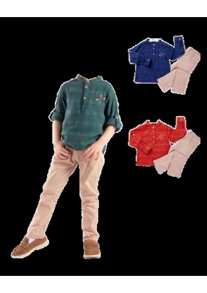 902.110 - Hakım Yaka Armalı 2'lı Takım 5-8 Yas - Yeşil - 7-8 Yaş