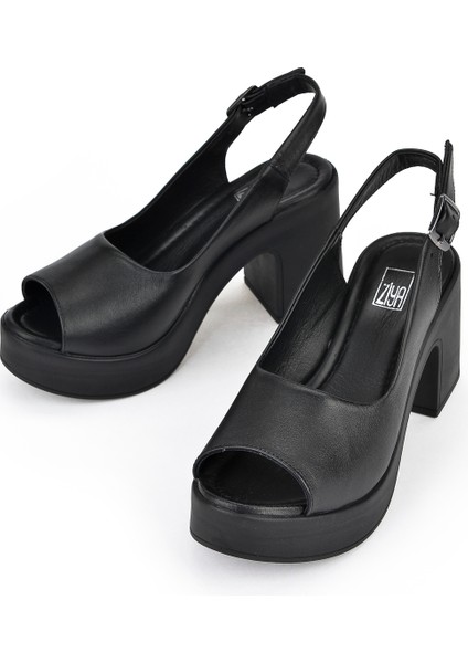 Kadın Deri Topuklu Sandalet 131992 28003 Siyah fırsatları