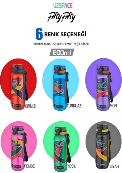 Sports Passion 800 ml Tritan Su Matarası Kaydırmaz Tutma Özelliği
