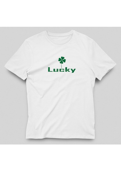 Kadın Beyaz Lucky Clover / Şanslı Yonca Symbol Basic T-Shirt