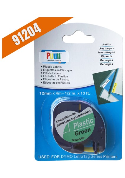 Dymo Letratag Muadil Bant 59425 91204 12MMX4M Plastik Yeşil Etikete Siyah Yazı Şerit Etiket Kaseti