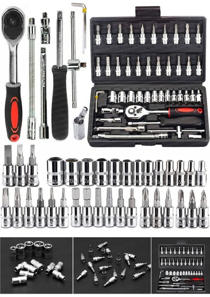 46 Parça Mini Lokma Takımı Otomatik Cırcırlı 1/4" Wrench Set Yüksek Kalite Kombinasyon Alet Seti