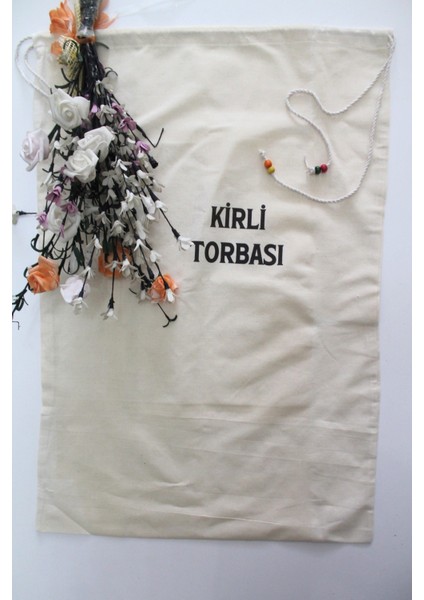 Keten Boncuk Detaylı Çok Amaçlı Kirli Torbası 50X70CM