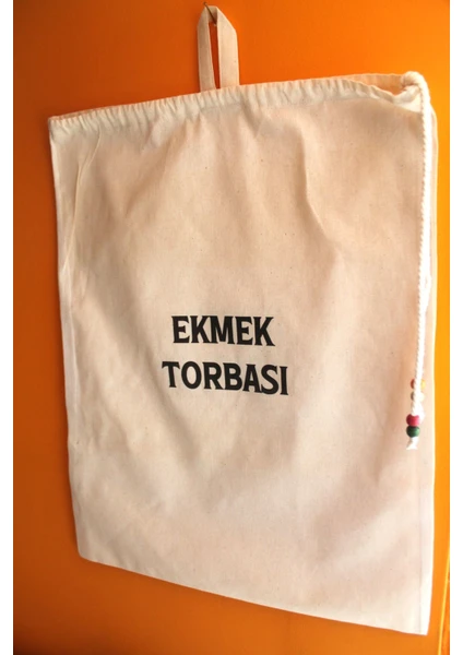 Emtory Home Büyük Boy Dekoratif Boncuklu Büzgülü Askılı Keten Ekmek Torbası 50X40CM