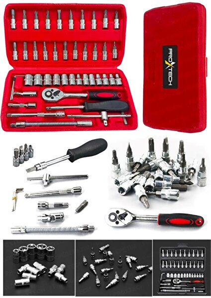 46 Parça Mini Lokma Takımı Otomatik Cırcırlı 1/4" Wrench Set Yüksek Kalite Kombinasyon Alet Seti