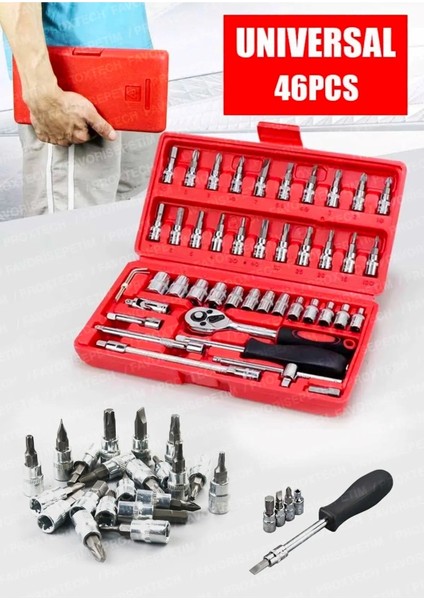 46 Parça Mini Lokma Takımı Otomatik Cırcırlı 1/4" Wrench Set Yüksek Kalite Kombinasyon Alet Seti