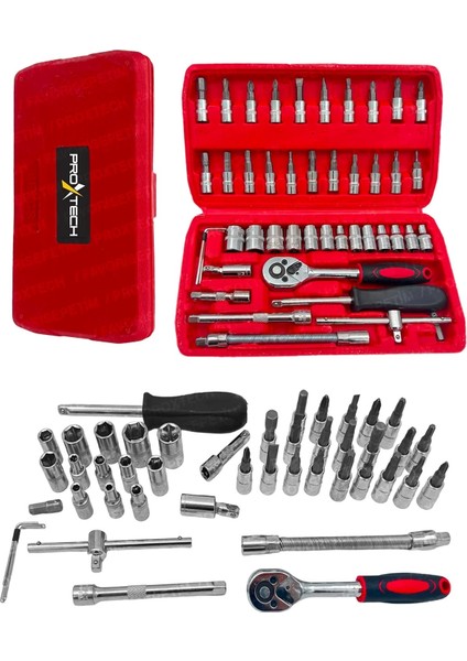 46 Parça Mini Lokma Takımı Otomatik Cırcırlı 1/4" Wrench Set Yüksek Kalite Kombinasyon Alet Seti