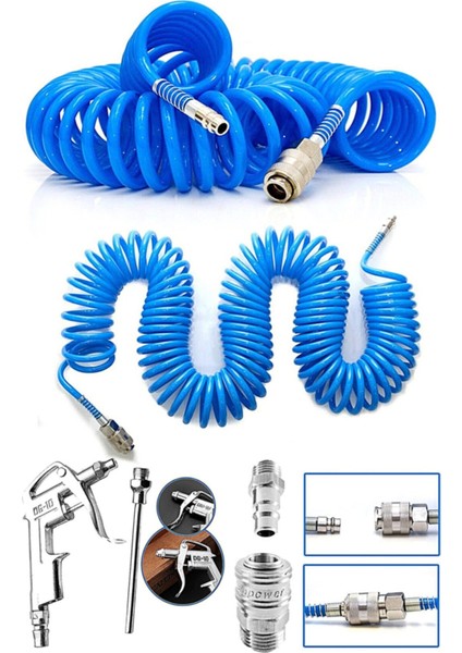 15 Metre Kompresör Spiral Hava Hortumu 8 mm 15 mt Hava Jakı Hava Tabancası Recor Paket