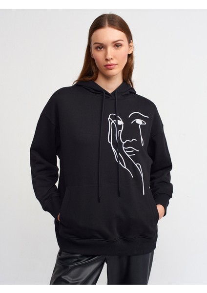 40110 Nakışlı Sweatshirt-Siyah