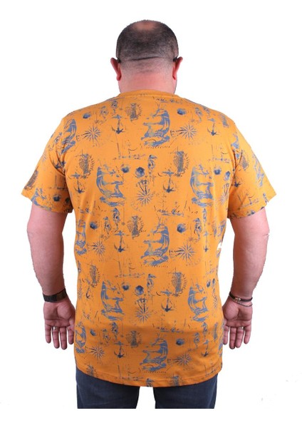 Mocgrande Büyük Beden Sıfır Yaka Tişört Compass Holiday 23151 Hardal modelleri