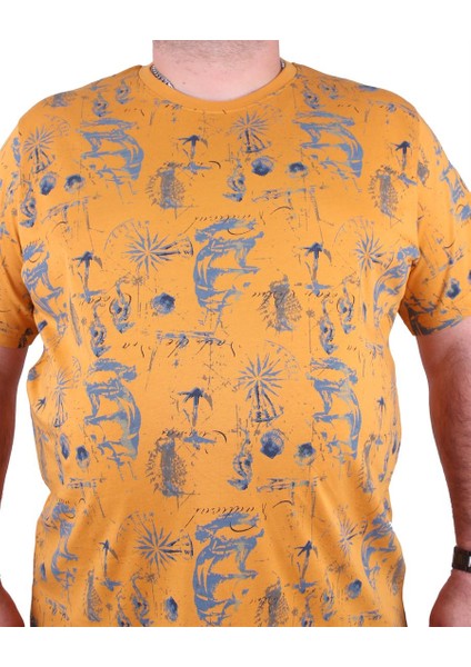 Mocgrande Büyük Beden Sıfır Yaka Tişört Compass Holiday 23151 Hardal fırsatları