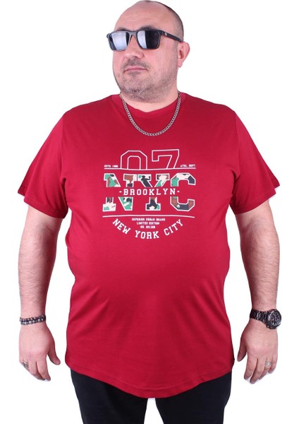 Mocgrande Büyük Beden Sıfır Yaka Tişört Nyc 23115 Bordo