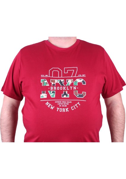 Mocgrande Büyük Beden Sıfır Yaka Tişört Nyc 23115 Bordo modelleri